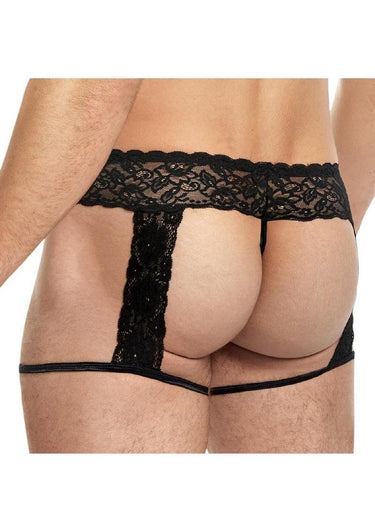 Men's Lace and Mesh Garter Panty — Sissy Lingerie (view 2)