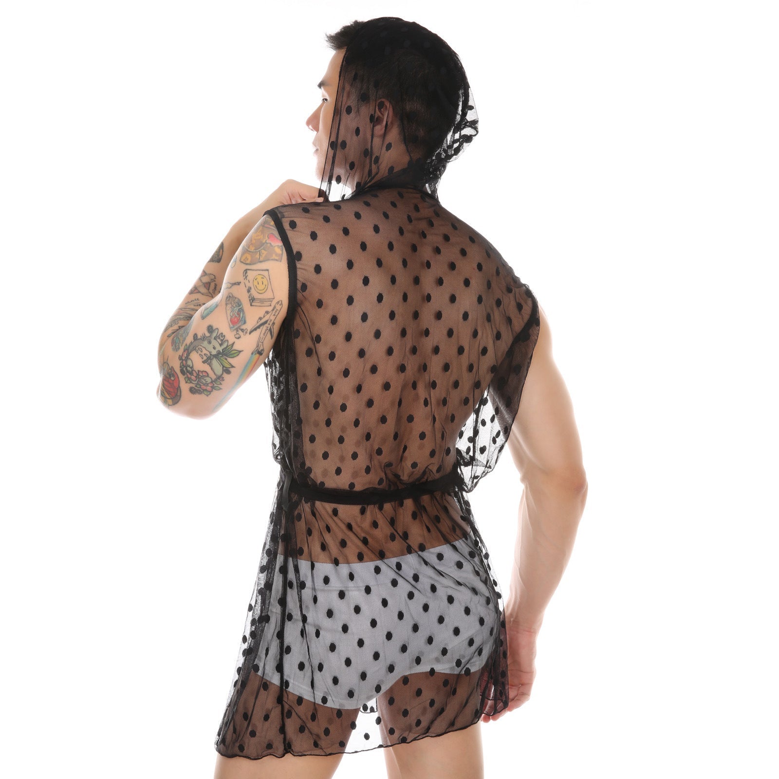 Midnight Whispers Men’s Lace Mesh Bathrobe &mdash; Sissy Lingerie