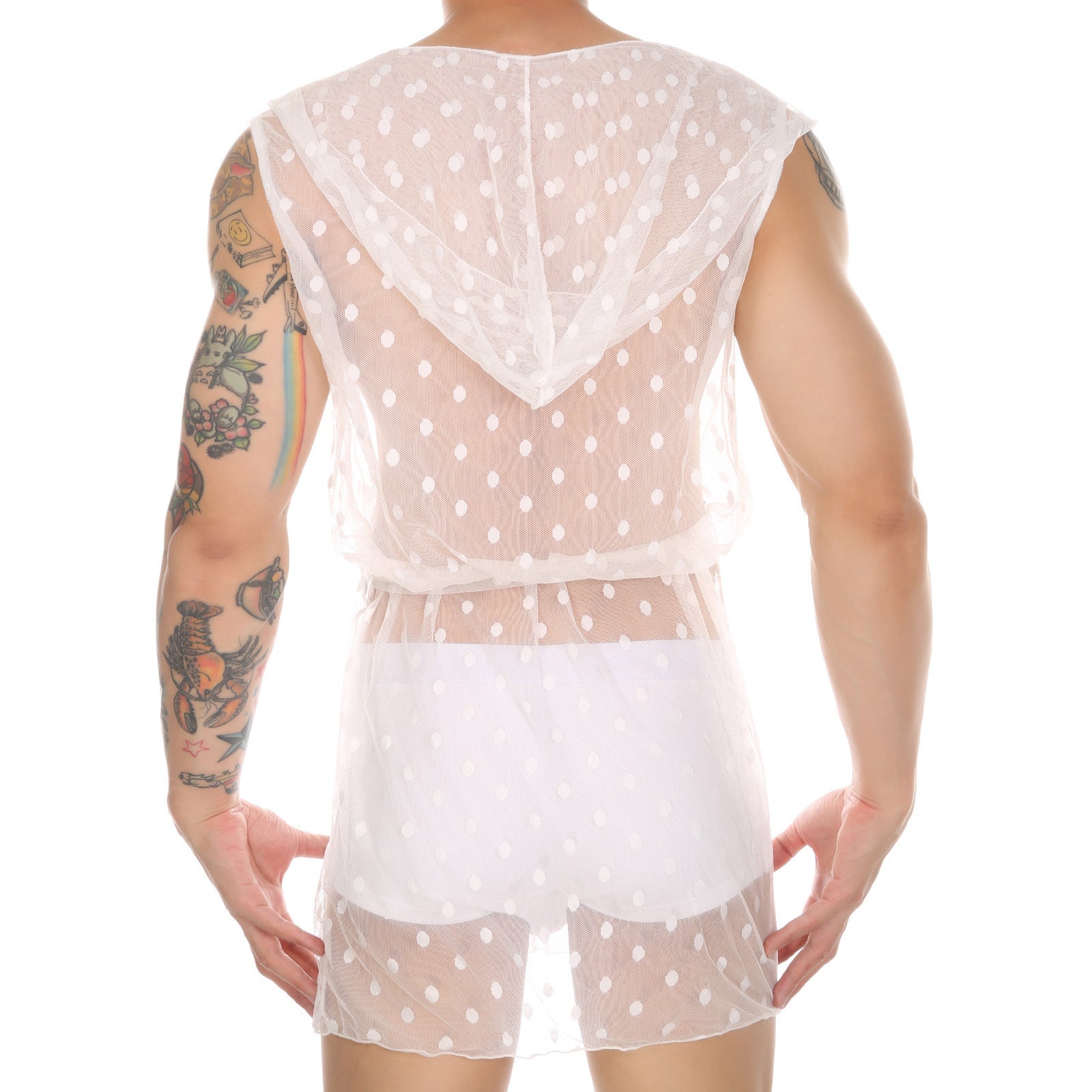 Midnight Whispers Men’s Lace Mesh Bathrobe &mdash; Sissy Lingerie (view 4)