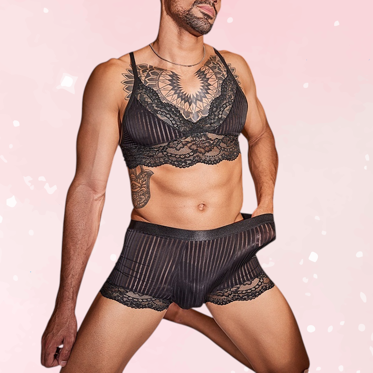 Lace Desire Men’s Striped Bra Set &mdash; Sissy Lingerie (view 3)