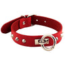 Red Studded O-Ring Leather Collar &mdash; Pet Play Gear