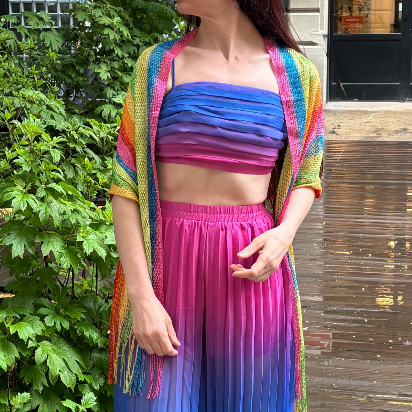 Shimmer Mesh Rainbow Stripe Scarf | Unisex Summer Shawl LGBTQ Pride