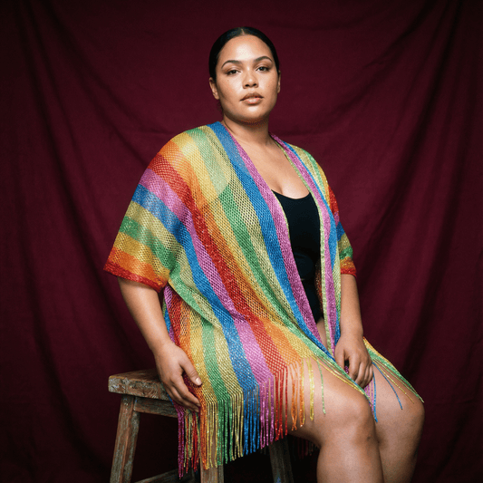 Shimmer Mesh Rainbow Stripe Scarf | Unisex Summer Shawl LGBTQ Pride