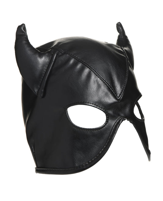 Black faux leather bat cat hood mask with pointed ears and open face cutout