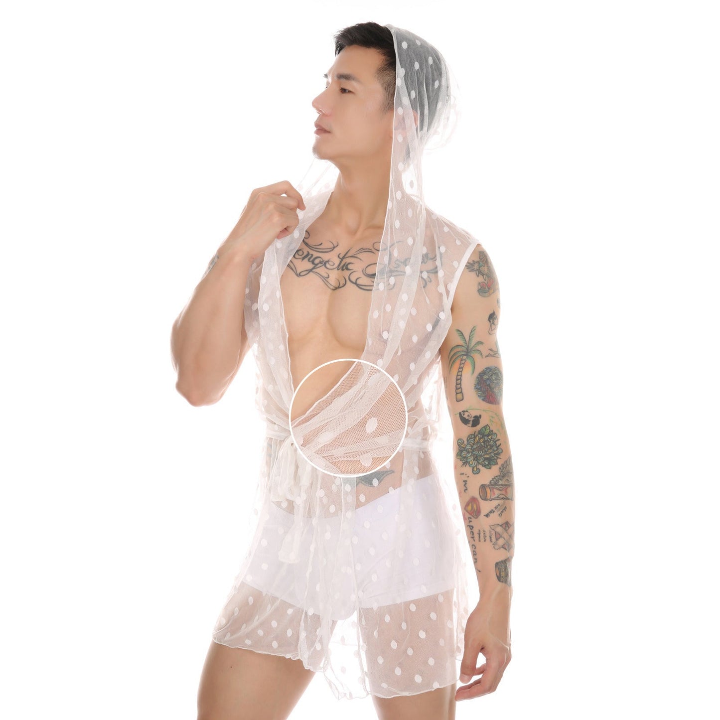 Midnight Whispers Men’s Lace Mesh Bathrobe &mdash; Sissy Lingerie (view 3)