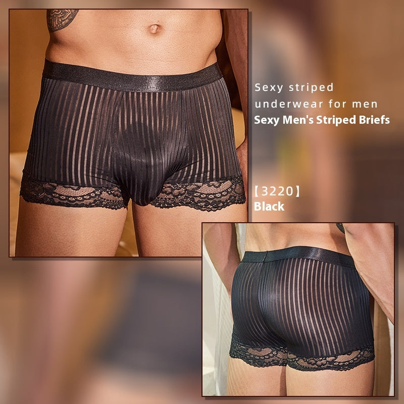Lace Desire Men’s Striped Bra Set &mdash; Sissy Lingerie (view 4)