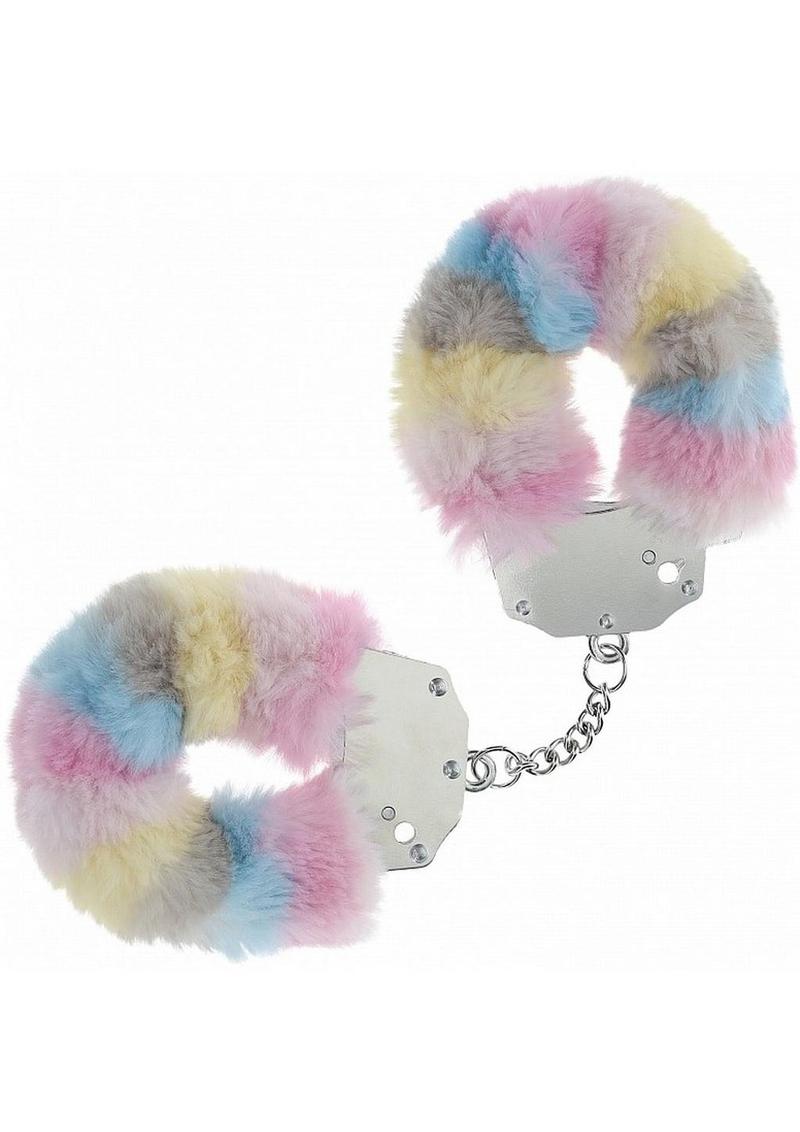 Heavy-Duty Fluffy Rainbow Handcuffs - Multicolor